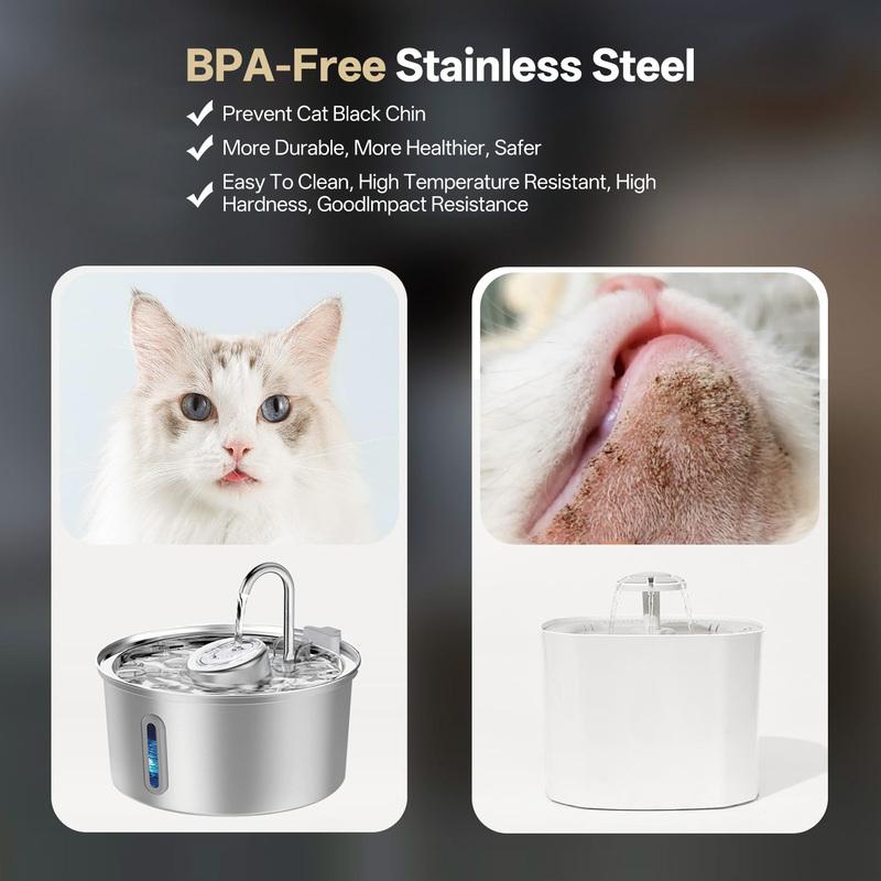 3L Large Capacity Stainless Steel Cat Dog Pet Drink Fountain With Water Level Window Silent Water Pump Dispenser USB Water Bowl