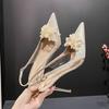 Fashion 2025 New Bride White Wedding Shoes Thin Heels Pointed Flower Rhinester Heels After The Empty Fashion Women'S Sandals