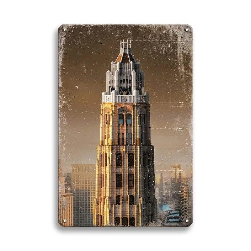 Wunderschöne Stadt Wahrzeichen Retro Poster Paris Dubai Gebäudeansicht Metall Blechschild Wohnzimmer Schlafzimmer Zuhause Dekorative Kunst Malerei