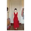French Red Suspender Floral Dress Children's Summer Casual Women's New Waist Temperament Sleeveless Long Dress