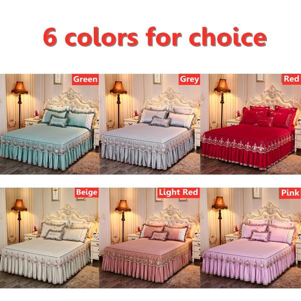 European Lace Bed Skirt Quilted Bedcover Bedspread for Princess 6 Colors Full/Queen/King Size Soft & Comfortable Bedding