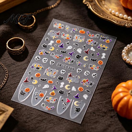 Halloween Manicure Accessories Nail Art Stickers, Cartoon Pumpkin Ghost Bat Decals for Stickers Decorations, Self-Adhesive Holiday Women
