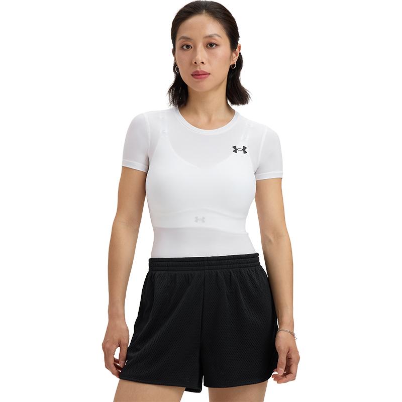 Under Armour Logo Print Round Neck Slim Fit Quick Dry Short Sleeve T-Shirt Women Tops White 1387562-100