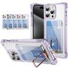 Capa de celular transparente com suporte para cartão de acrílico à prova de choque para iPhone 15 14 13 12 11 Pro Max 15Plus 14Plus Metal Kicstand Bumper Cover