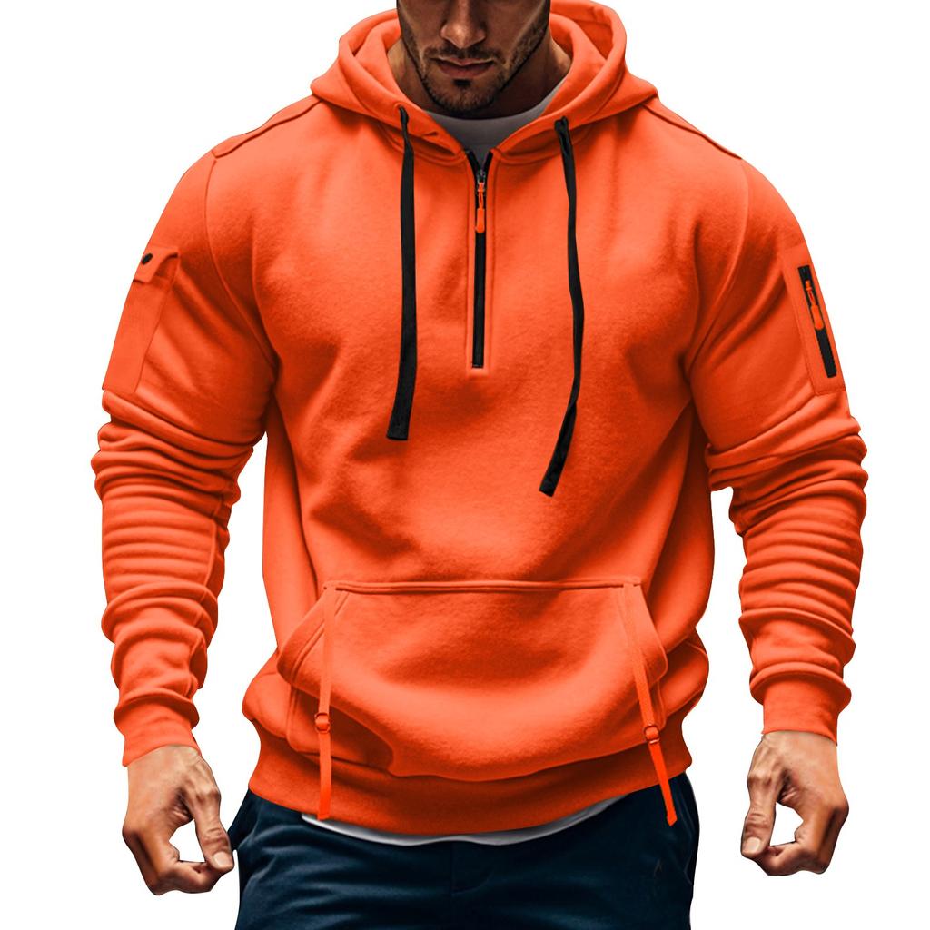 Men's Pullover Hoodie with Zippered Pockets and Adjustable Drawstring Hood Casual Long Sleeve Sweatshirt for Everyday Wear