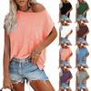 Women's Summer T-shirt Solid Color Pocket Strapless Round Neck Short Sleeve Ladies Top