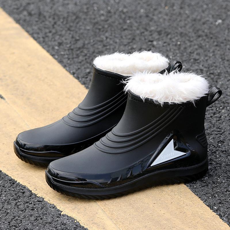 Men's rain shoes fashion trend medium and short rain shoes velvet water shoes work overshoes waterproof non-slip waterproof boots