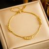 Gold Plated Stainless Steel Double Layer Snake Chain Beaded Bracelet for Women