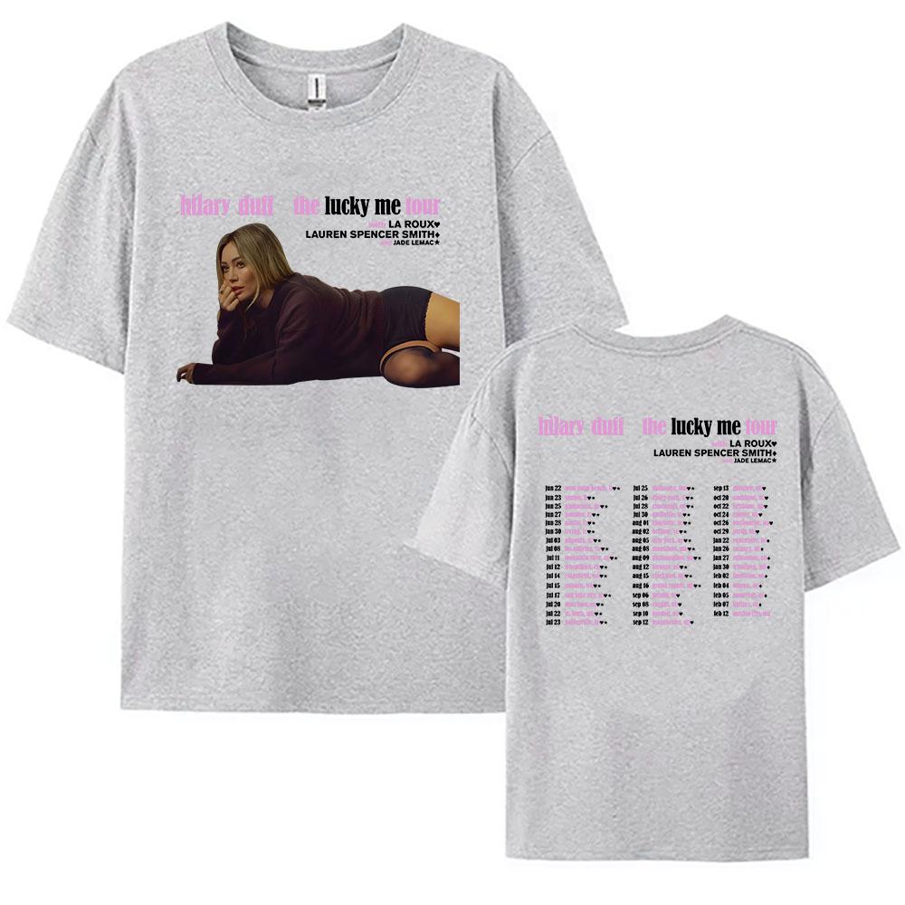 Hilary Duff The Lucky Me Tour 2026 T-shirt Été Coton Manches Courtes T-shirts Homme Design Chanteuse Impression Graphique T-shirt Femme