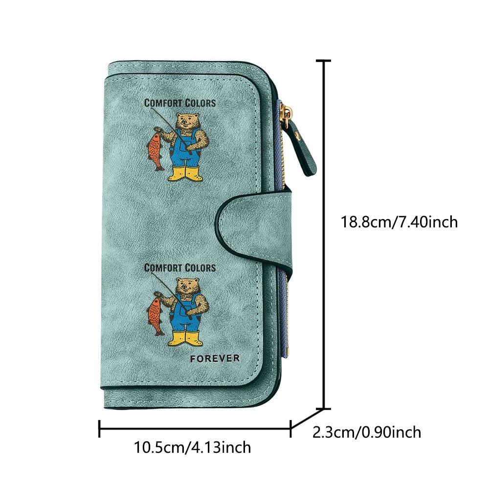 Comfort Colors Fishing Bear Long Zipper Wallet, Large Capacity Card Holder, Unisex Clutch Bag, Fashionable Zipper Coin Purse, Suitable for Daily Use,