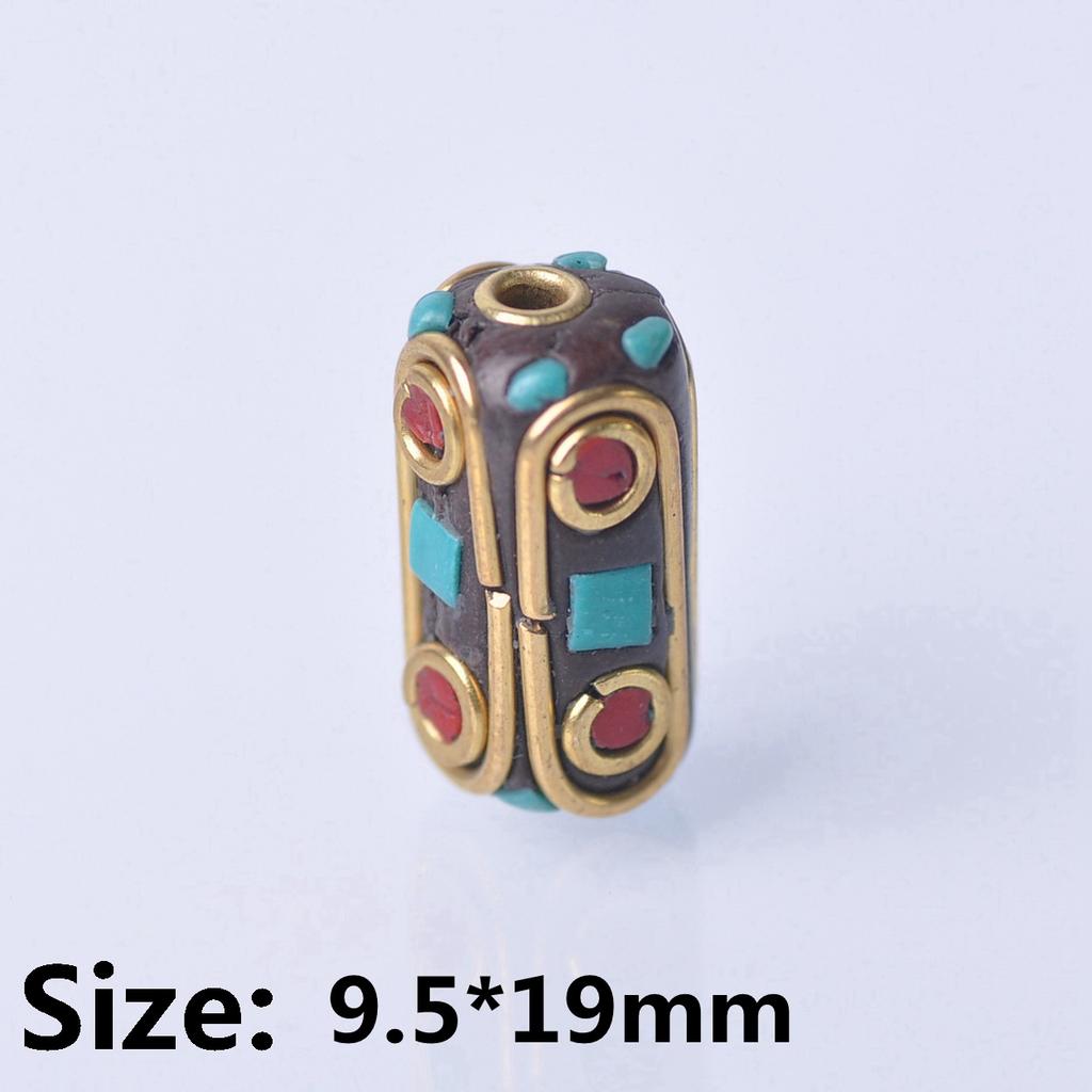 Handmade Nepalese Buddhist Tibetan Brass Metal & Clay Loose Craft Beads for Necklace Jewelry Making DIY