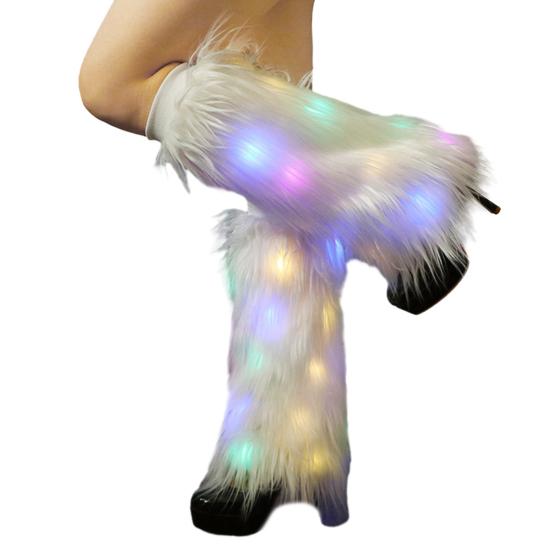 1 Pár Dámske Jesenné Zimné LED Chlpaté Návleky na Nohy Svetlo Teplé Imitácia Kožušiny Topánky