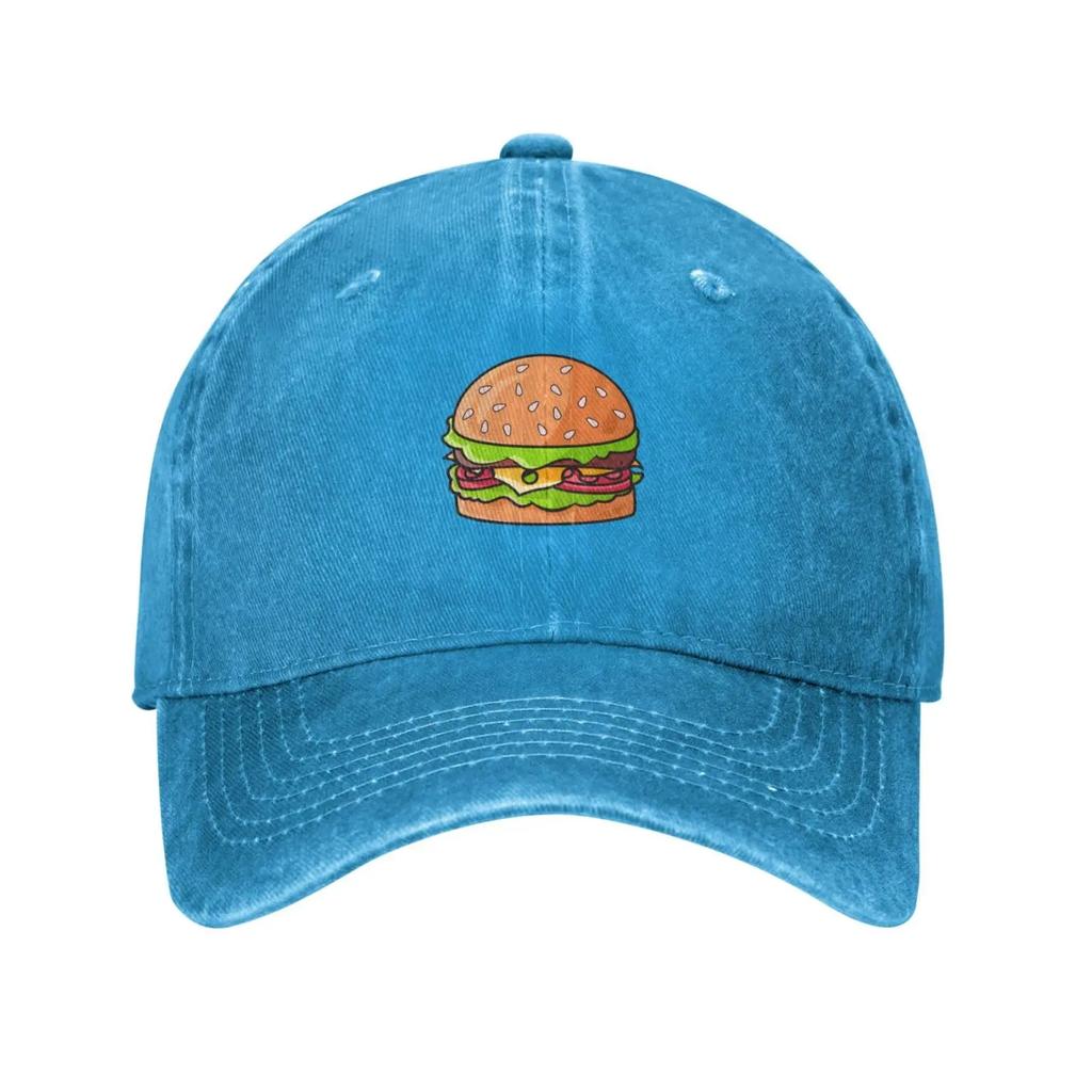 Söt Tecknad Hamburger Basebollkeps för Män Kvinnor Hattar Denim Trucker Kepsar Pappa Hatt