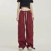 Handsome Loose Wide-leg Red Work Pants for Women Multi-pocket Street Dance Pants Versatile Casual Floor Trousers