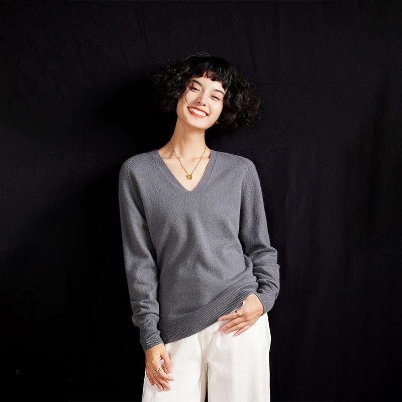 Women's Candy Color V-Neck Cashmere Sweater - Fashionable Knit Base Layer for Autumn/Winter 2025.