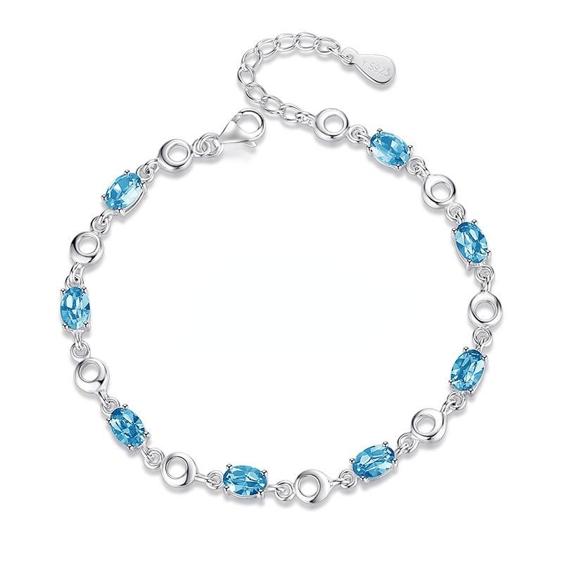 Bracciale da Donna Argento/Topazio/Cristallo 16 Cm Argento/Blu Elegante Gioielli di Moda