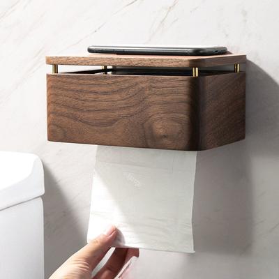 Solid Wood Bathroom Tissue Box No Punching Wall-mounted Hand Wipe Carton Creative Black Walnut Hanging Pumping Carton