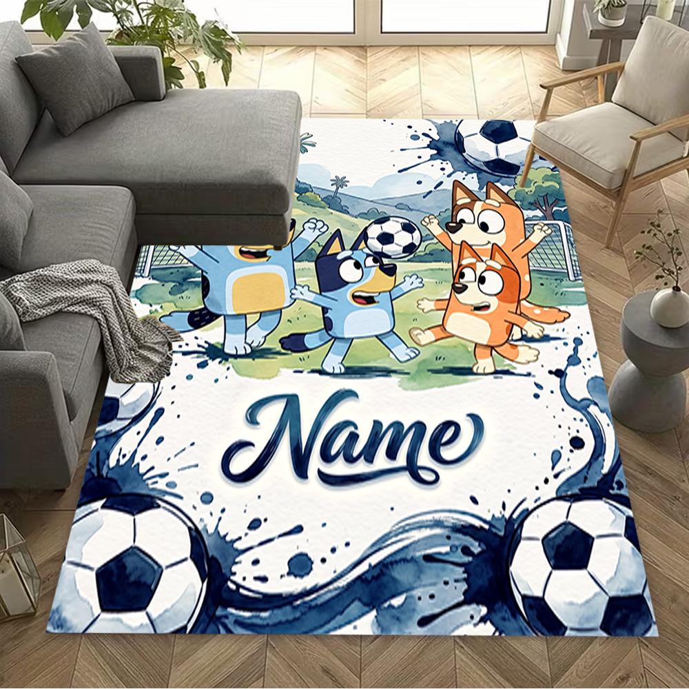 Bluey's Adventure World Customized Name Area Rug Suitable for Living Rooms Dormitory Balcony Decorate Room Anti-slip Rug Anime Office Decor