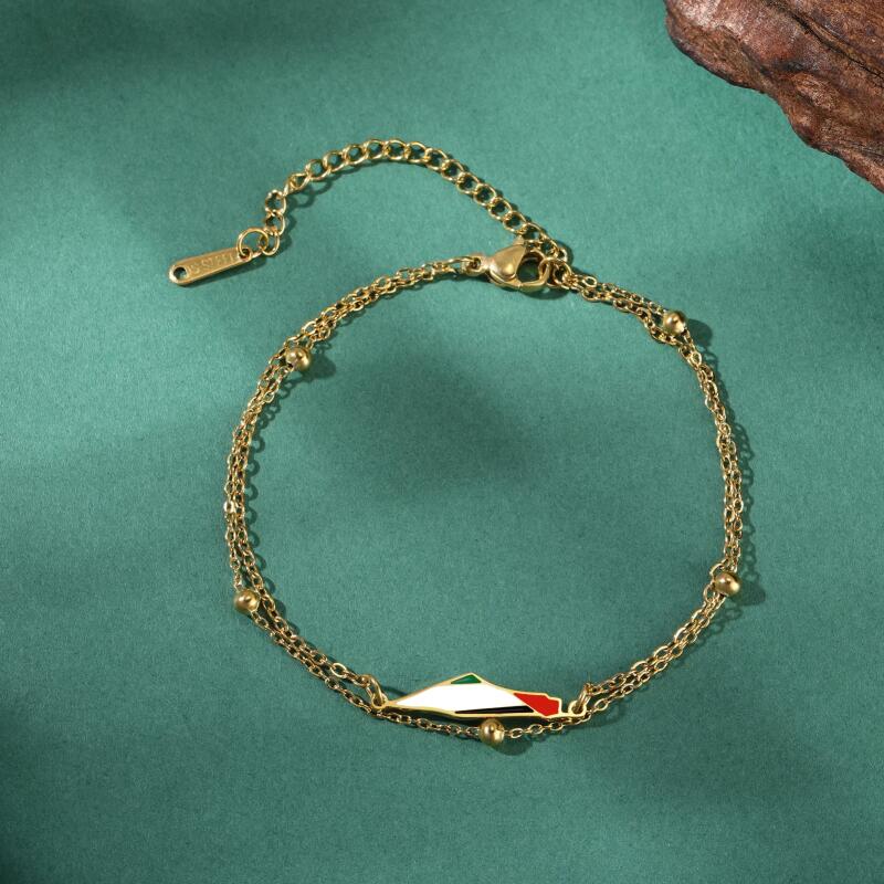 Verstelbare Kettingarmband Dubbele Laag Roestvrij Staal Manchet met Geometrische Hanger - Schuifsluiting Unisex Sieraden 15-19cm Goud/Zilverkleurig