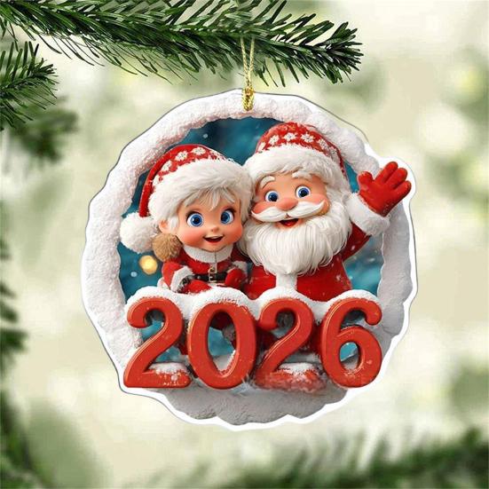 Weihnachts-Weihnachtsmann-Ornament 2026 Rundes 2D-Acryl-Weihnachtsmann-Weihnachtsbaum-Ornament für Feiertag, Neujahr, Heimdekoration