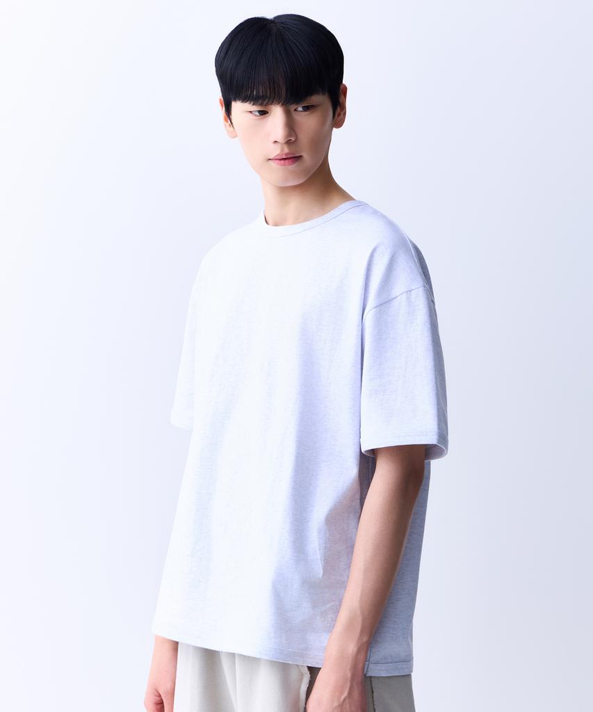 ADERNM Double Stitch Neck Binding Minimalist T-Shirt White Melange