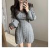 Slim Long-sleeved A-line Knitted Dress Autumn Temperament V-neck Twist Design