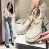 French Mary Jane Shoes Women's Summer 2025 New Pearl Bow Thick Heel High Heel Sandals Fairy Style Small Leather Shoes