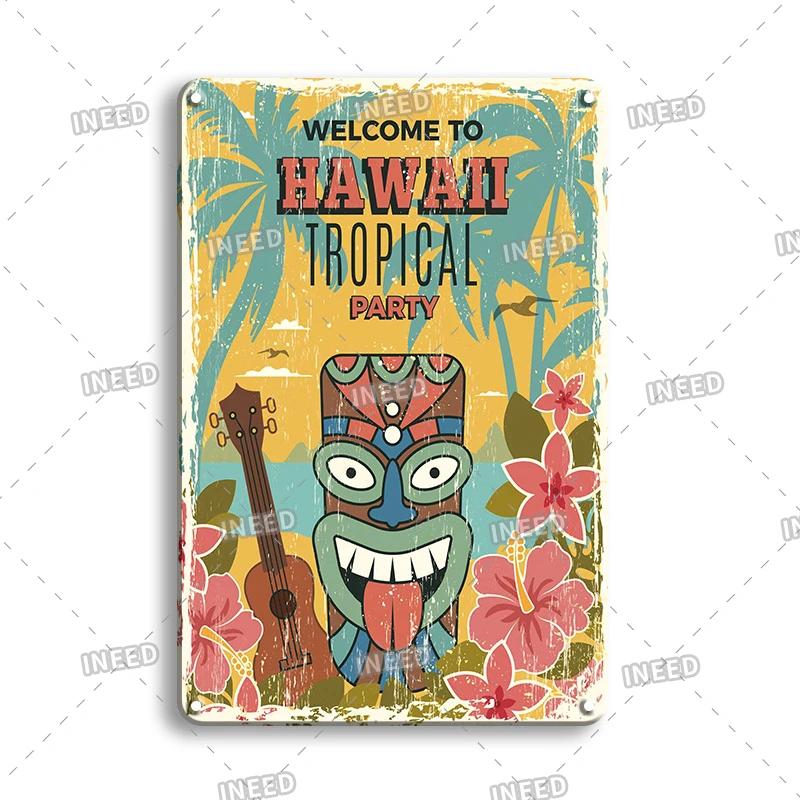 Lustiges Aloha Tiki Bar Blechschild, Vintage Strandbar, Pub Kunst, Wanddeko, Metallplatte, Retro Hawaii Schönheit, Eisenmalerei Schilder