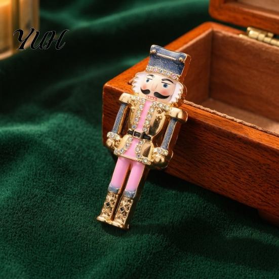 Decorative Suit Accessory Christmas Nutcracker Brooch Pin, Rhinestone Enamel Soldier Badge for Collectible Pin Women Men, Xmas Holiday Jewelry