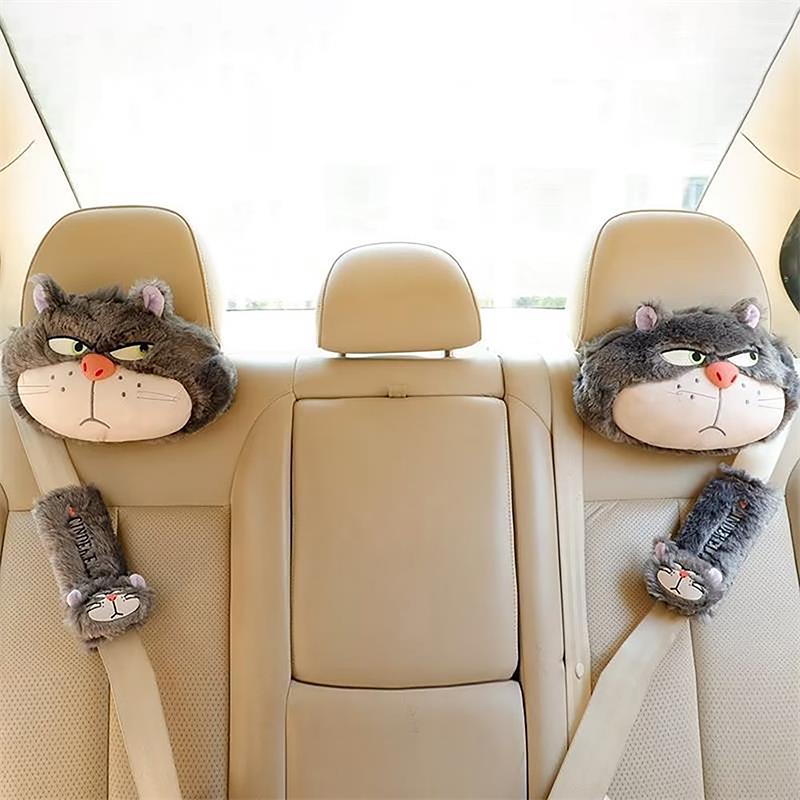 Cartoon Cute Cat Stuffed Plush Doll Car Neck Pillow Headrest Anime Personality And Creativity  Plush Seat Belt Cover