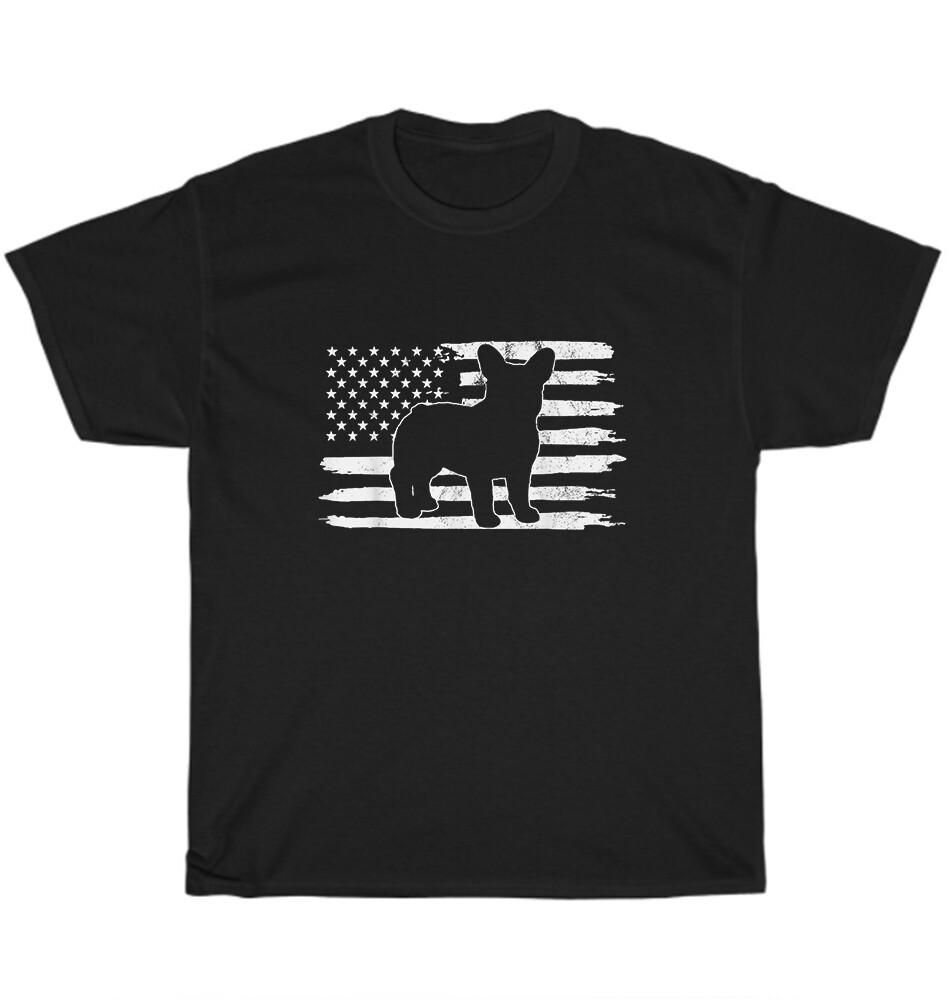French Bulldog distressed American flag T-shirt