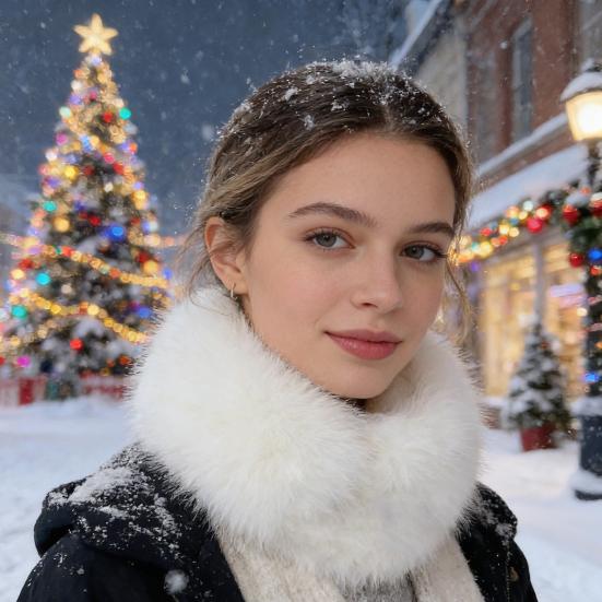 Fake Scarf Puffy Collar Trim Adjustable Button Fastening Faux Fur Neck Scarf Removable Plush Winter Warmer Wrap Collar Thermal Scarf