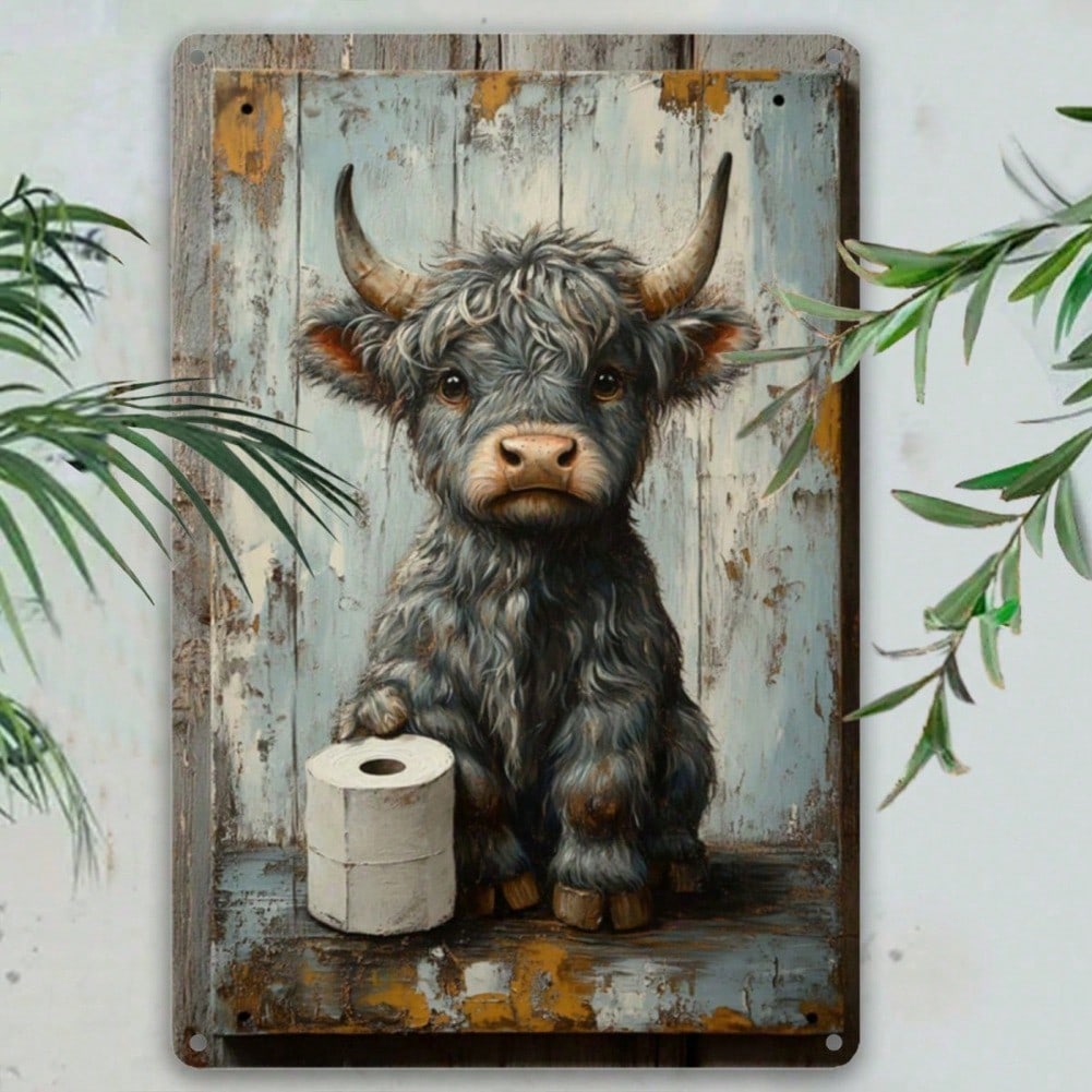 Vintage Highland Cow Tin Art Wall Decor Toilet Paper Sign 7.8x11.8 Inch Home Farmhouse Cafe Bar Gift Birthday Graduation