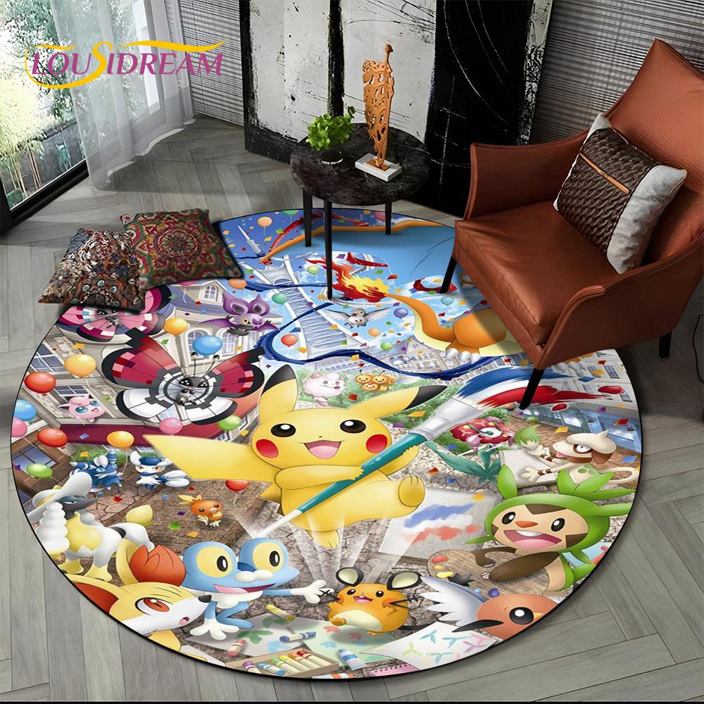 26 Stilar Tecknad Pokemon Söt Pikachu Rund Matta, Matta för Vardagsrum Sovrum Soffa Lekrum Inredning, Barn Halkfri Golvmatta