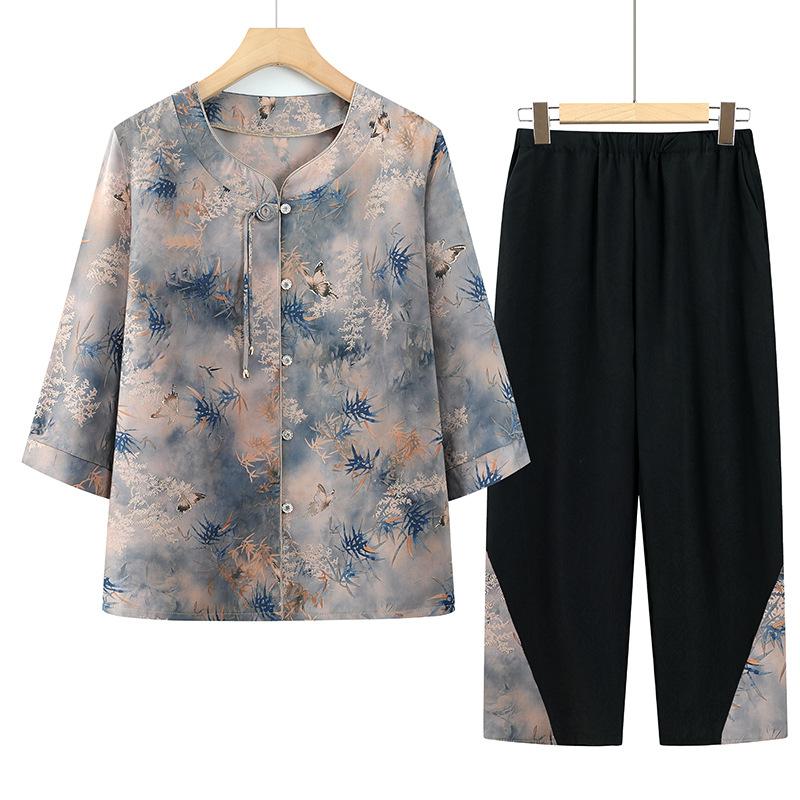 Summer Suit Women's Shirt Elderly Women's Shirt Two-piece Suit