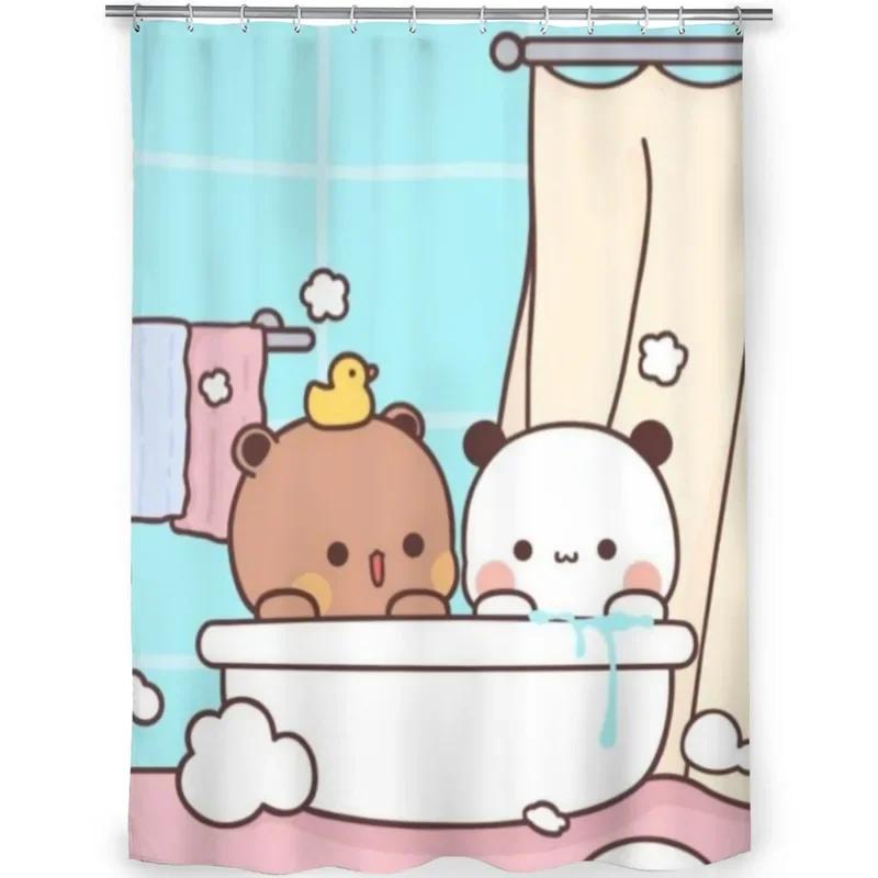 PO01 Rideau de douche Salle de bain Mignon Ours Panda Bubu Dudu décor Articles ménagers modernes Rideau de salle de bain Cadeau de remise de diplôme Festival