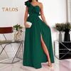Dames Avondjurk Een Schouder Mouwloos Split Zoom Effen Kleur Ruffle Geplooide Effen Kleur Off Shoulder Prom Cocktail Party Maxi Jurk Baljurk
