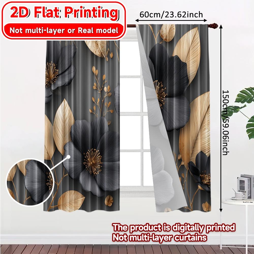Contemporary Flat Printing Midnight Blossoms Chic Curtains Versatile Polyester Art Deco Festive Ldeal Set Of 2 Made