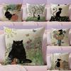 Bench Kitties Cushion Cover Natural Linen Organic Fabric DoubleSided Printing Sofa Home Decor Breathable Bed Pillow