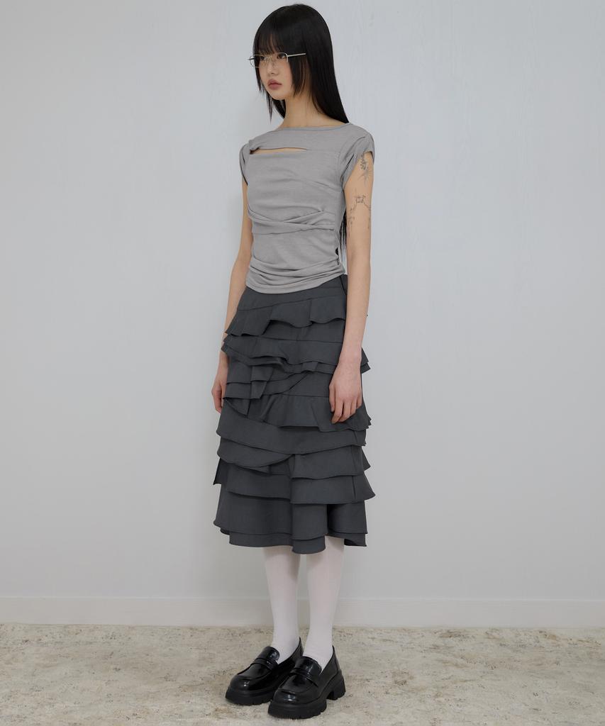 Peulleeoeob Asymmetrical Draped Roll-Up T-Shirt (Fl-165_Gray)
