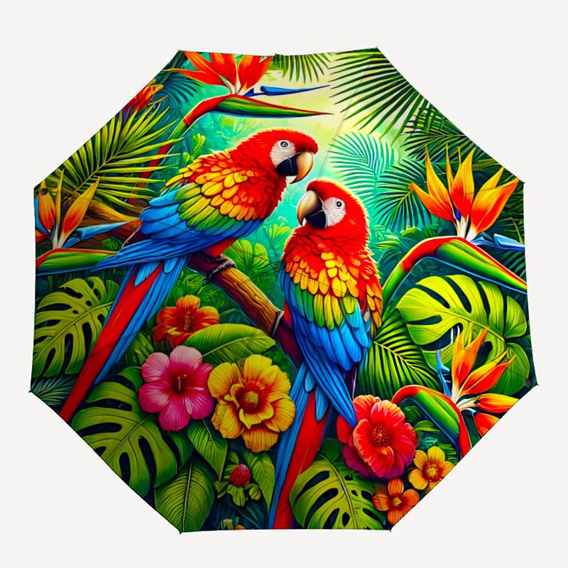 1pc Parrot Automatic Folding Umbrella, Lightweight Retractable Compact Travel Umbrella, 8-Rib Sturdy Frame038