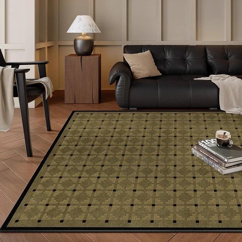 Green Striped Grid Area Rug Art Decor Living Room Carpet Soft Firm Coffee Table Mat Non-Slip Soundproof Cloakroom Floor Rug