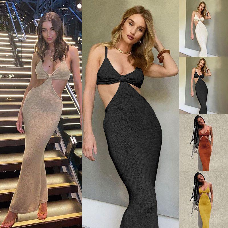 Dresse Maxi Spaghetti Strap Hollow Out Bodycon Dress Backless Cut Out Wrap Dress