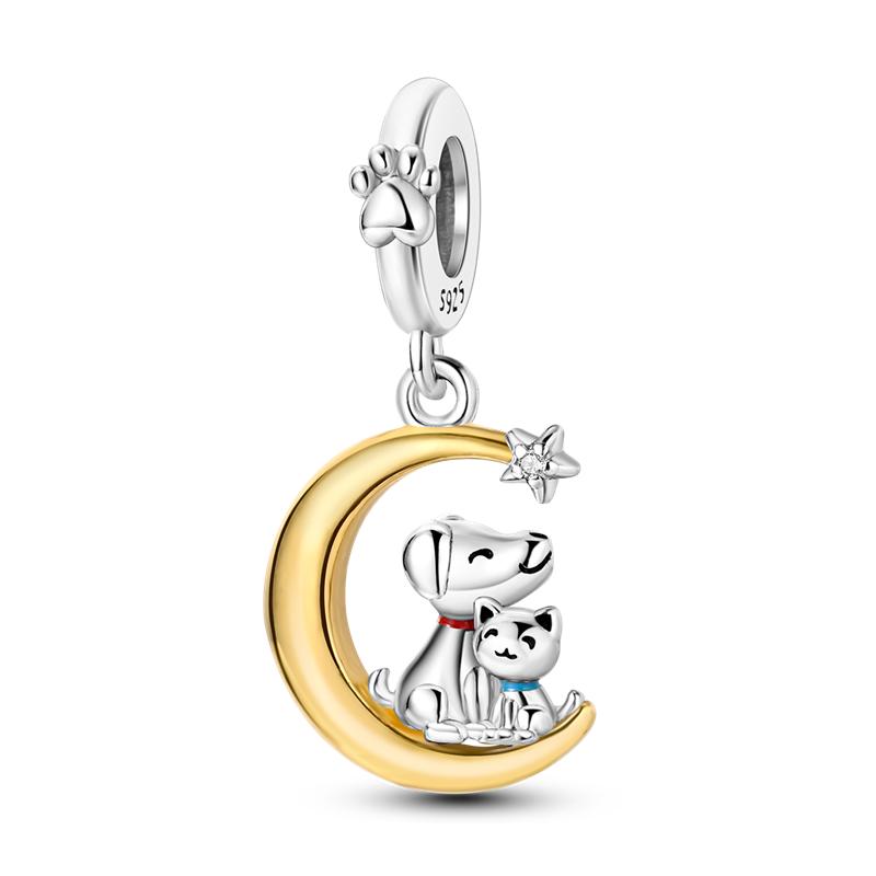 Authentic Accessories Bracelets Genuine Genuine Copper Moon Decorative Charms Bead Elements Inlaid Zirconium Luna Cat Dangle Pendants Jewelry