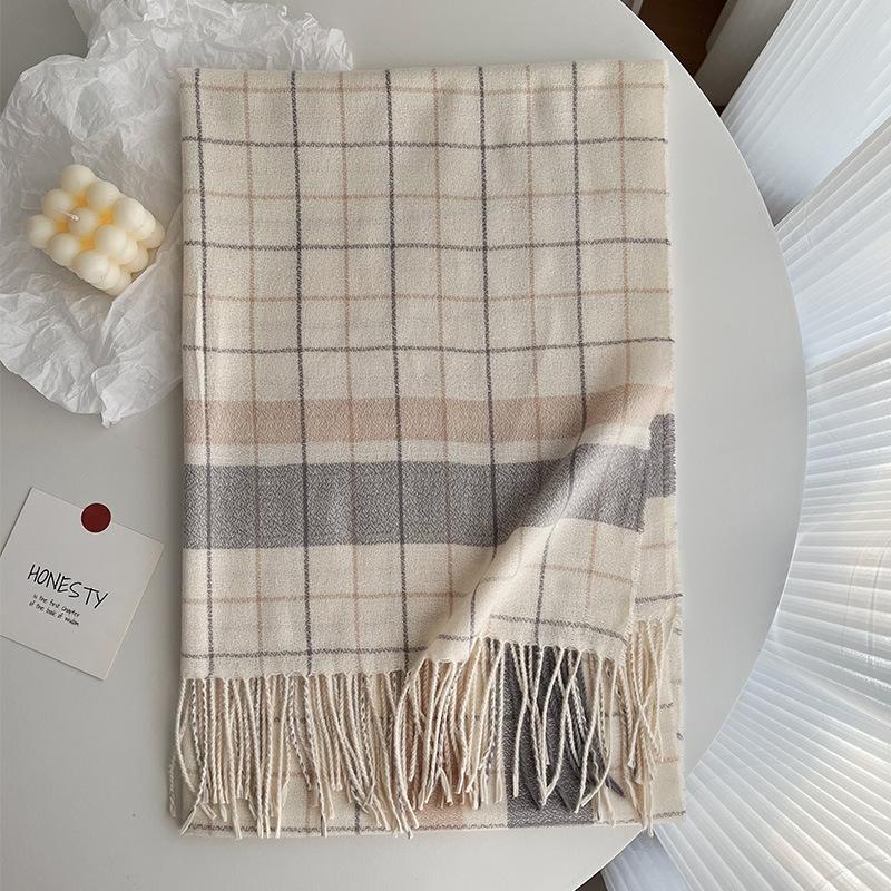 Popular couple black and white plaid scarf women's winter versatile imitation cashmere plaid scarf thickened to keep warm, windproof and cold
