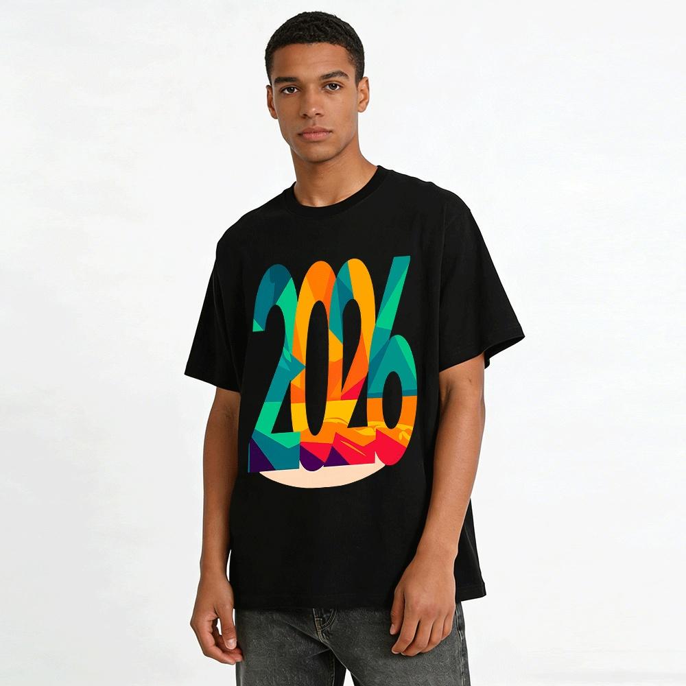 2026 Number Print Casual Short Sleeve Trendy New Year Top Pure cotton T-shirt