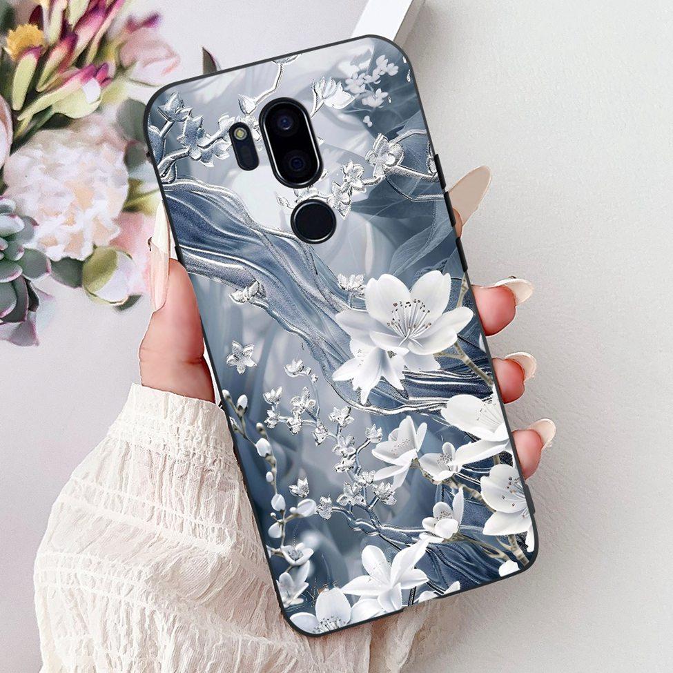 För LG G7 ThinQ Fodral Svart Silikon Söt Katt Mode Blommor Cool Målad Baksida För LG G7ThinQ Telefonfodral LMG710EM