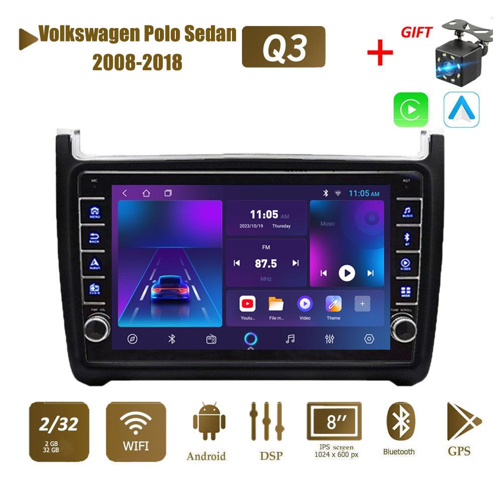 icreative Car Android Radio For Volkswagen Polo Sedan 2008-2018 With Button Knob 2din Multimedia Stereo Video Player WIFI GPS Carplay 2+32GB