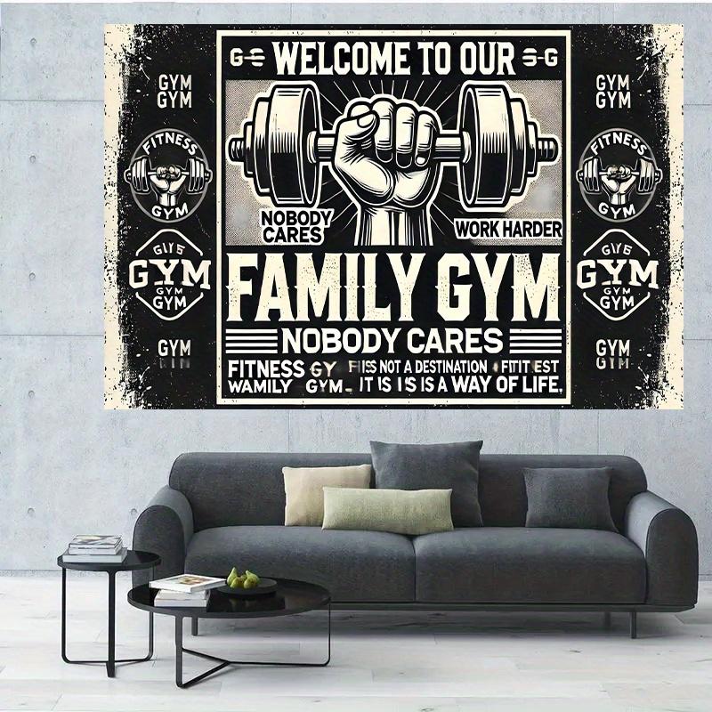 2D Flat Design Single-piece Installation Home Gym Welcome Background Suitable for Home Workouts and Birthdays