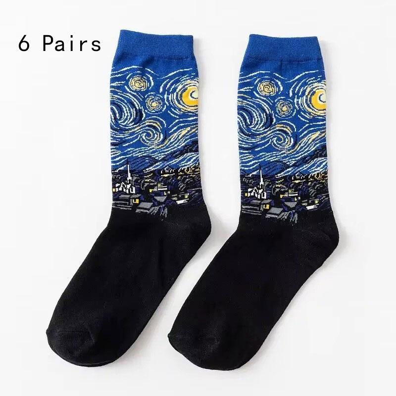 1/2/6 Paar Herren Retro Abstrakte Kunst Socken Shout Modern Van Gogh Sternennacht Happy Ölgemälde Komfort Skateboard Socke